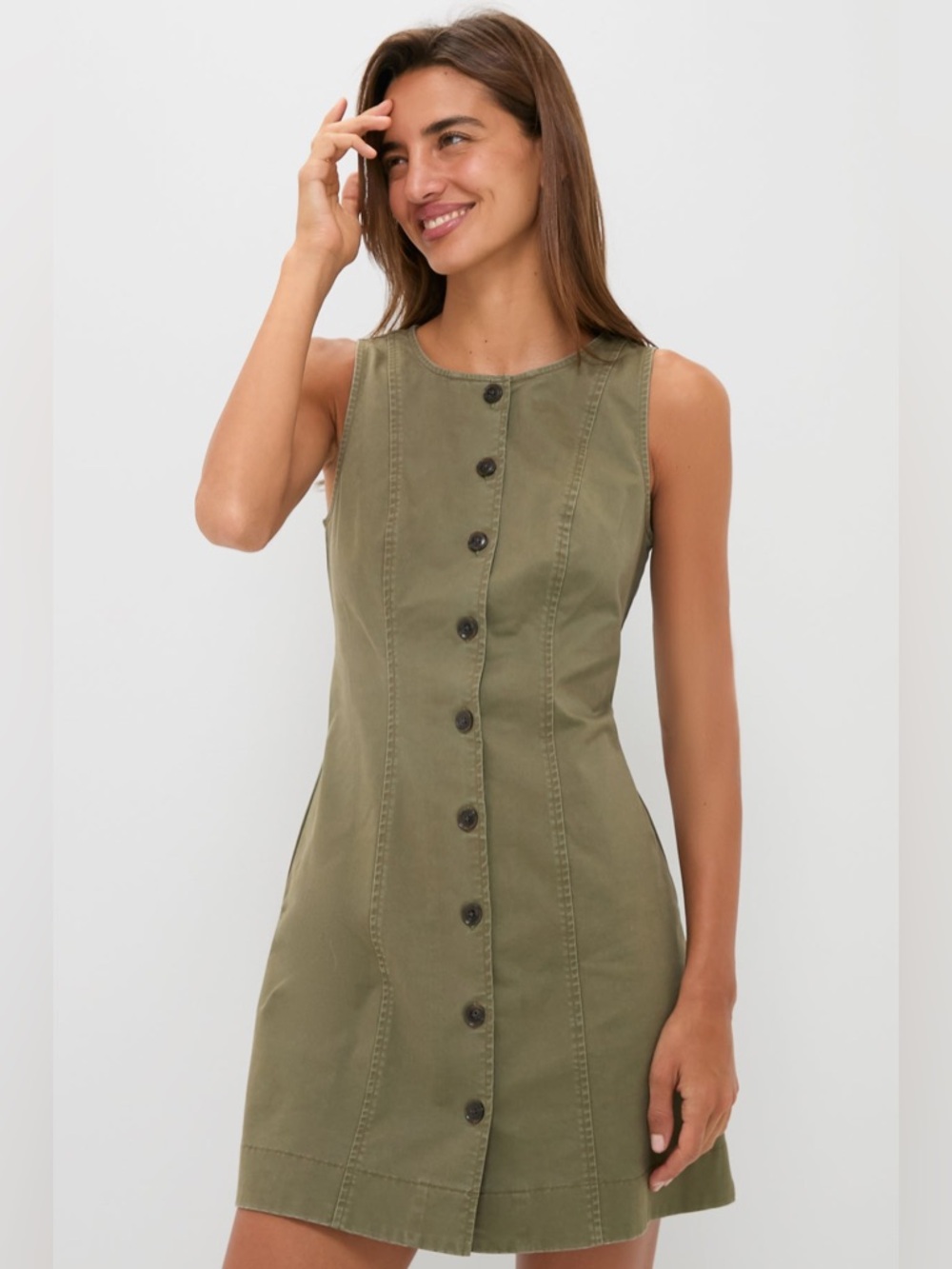 Tuckernuck Olive Green Button-Front Mini Dress